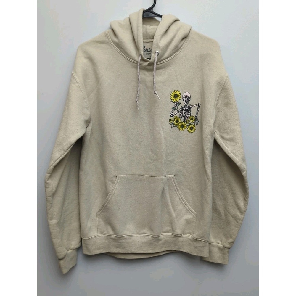 L3 Bowery Supply Co Skeleton Sunflower Graphic‎ Hoodie Beige Mens S Pullover